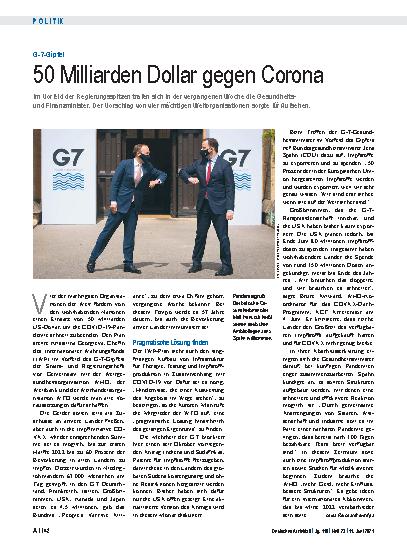 Vorschauseite 1: G-7-Gipfel: 50 Milliarden Dollar gegen Corona