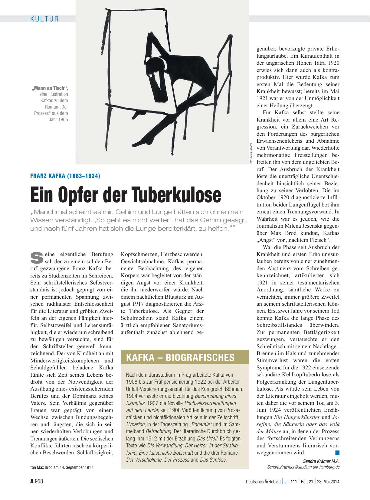 Vorschauseite 1: Franz Kafka (1883–1924): Ein Opfer der Tuberkulose