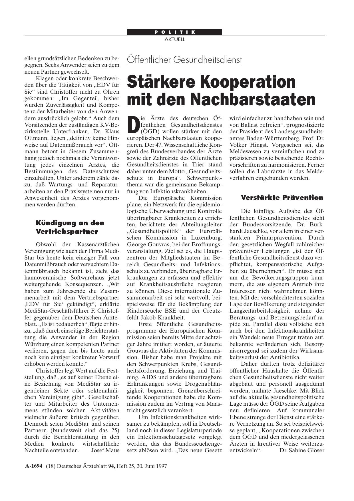 Vorschauseite 1: Öffentlicher Gesundheitsdienst: Stärkere Kooperation mit den Nachbarstaaten