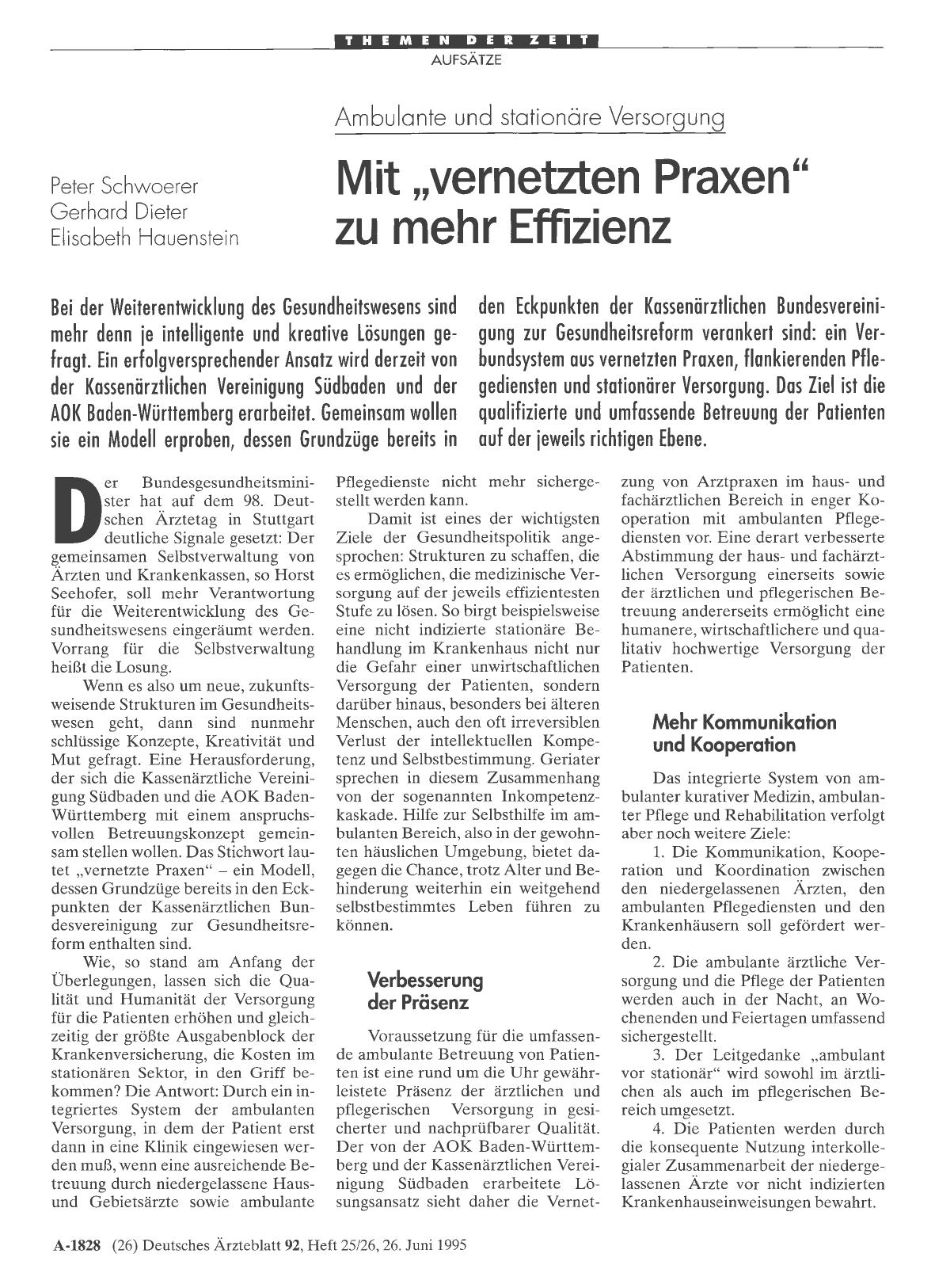 Vorschauseite 1: Ambulante und stationäre Versorgung: Mit „vernetzten Praxen“ zu mehr Effizienz