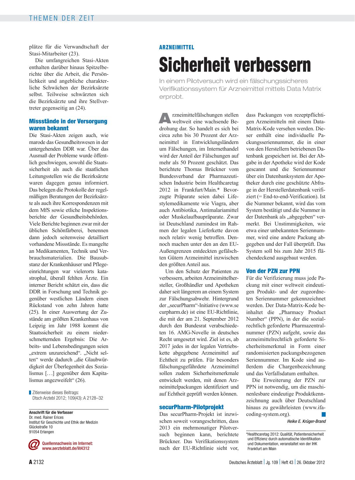 Vorschauseite 1: Arzneimittel: Sicherheit verbessern