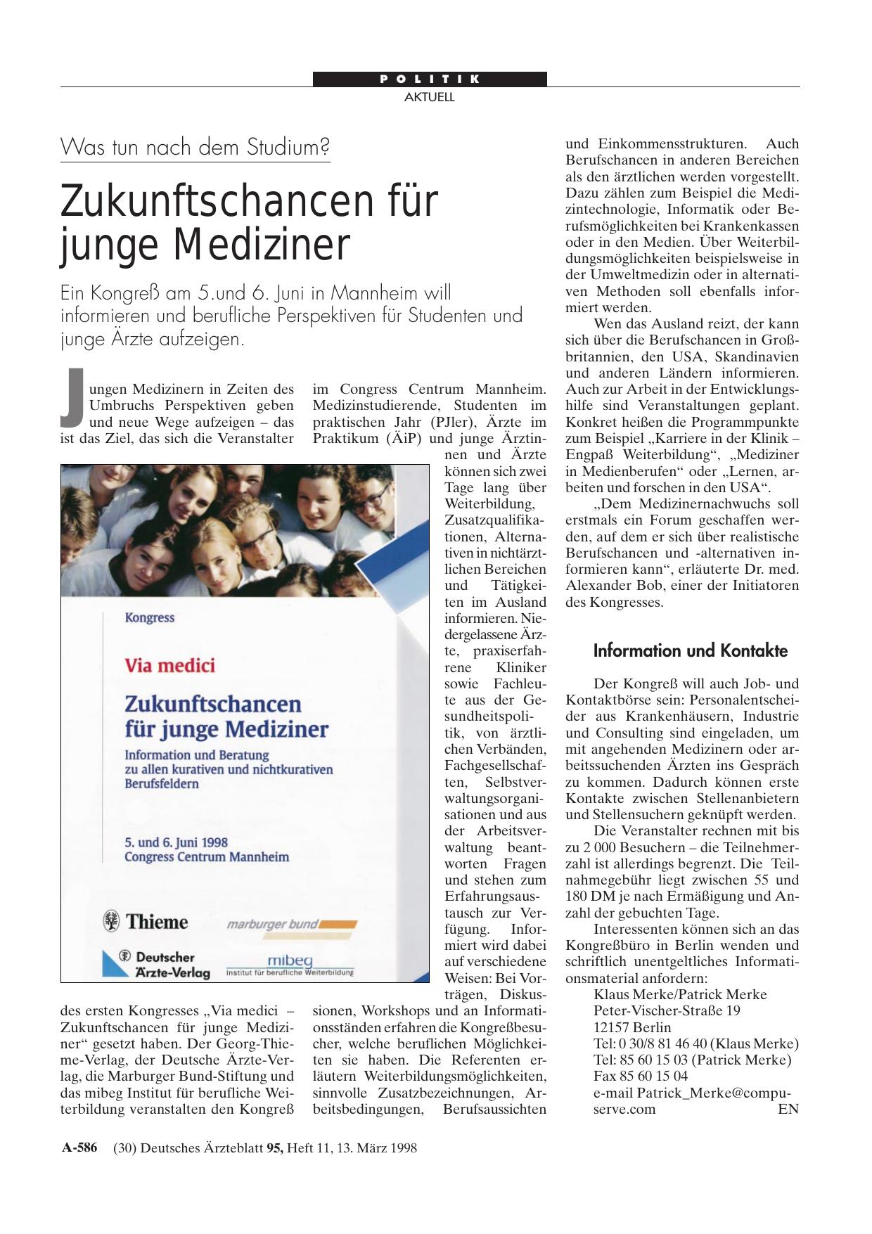 Vorschauseite 1: Was tun nach dem Studium? Zukunftschancen für junge Mediziner