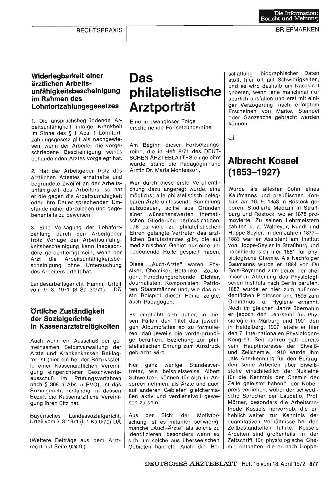 Vorschauseite 1: Das philatelistische Arztporträt: Albrecht Kossel (1853-1927), Victor M. Calderon (1889-1969), Jean Price-Mars (1876-1956)