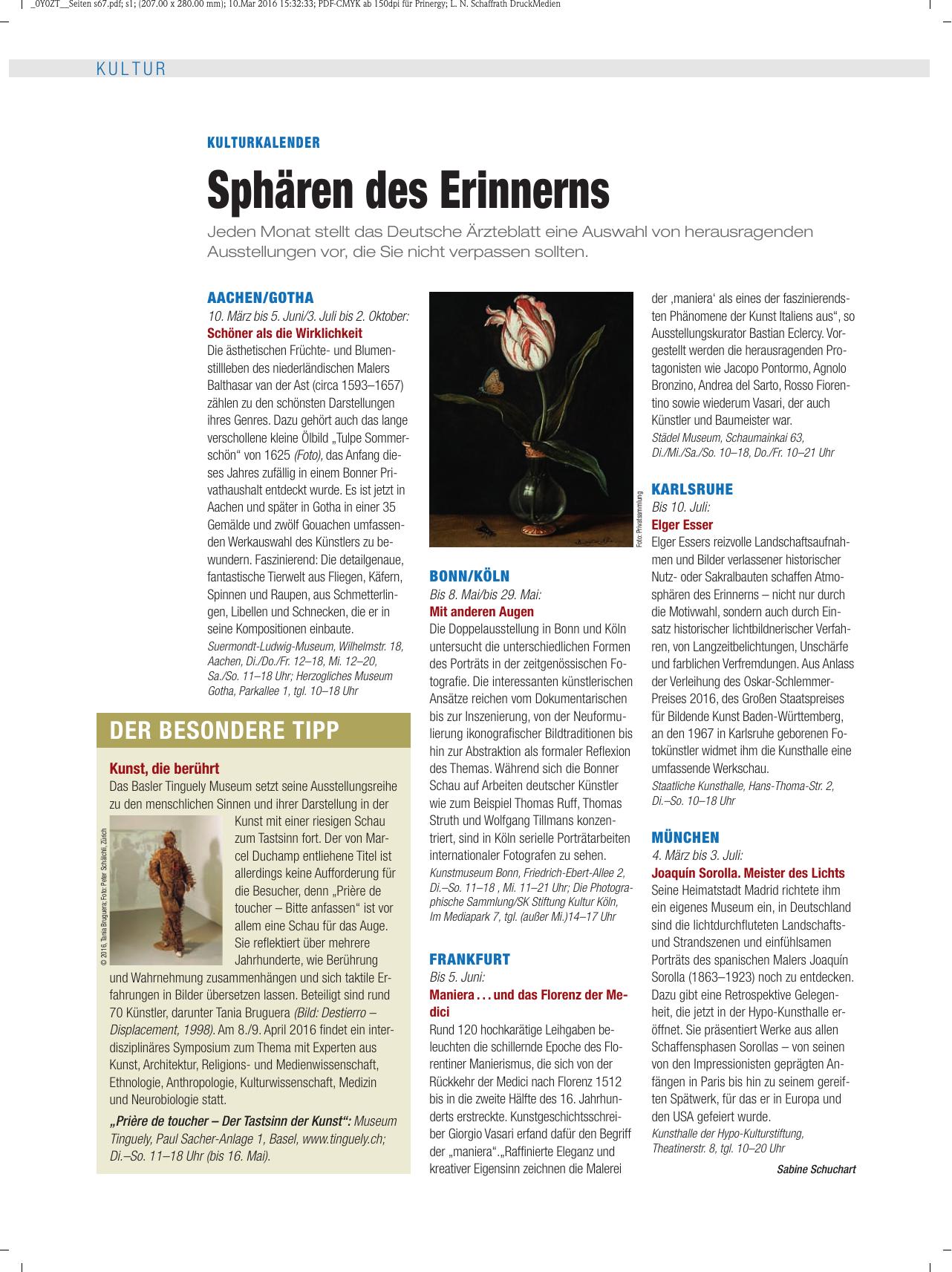 Vorschauseite 1: Kulturkalender: Sphären des Erinnerns