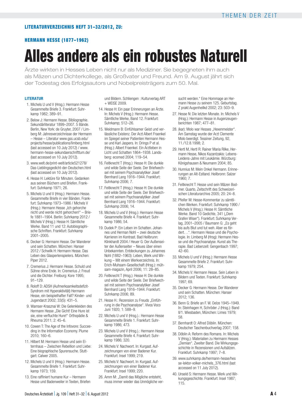 Vorschauseite 4: Hermann Hesse (1877–1962): Alles andere als ein robustes Naturell