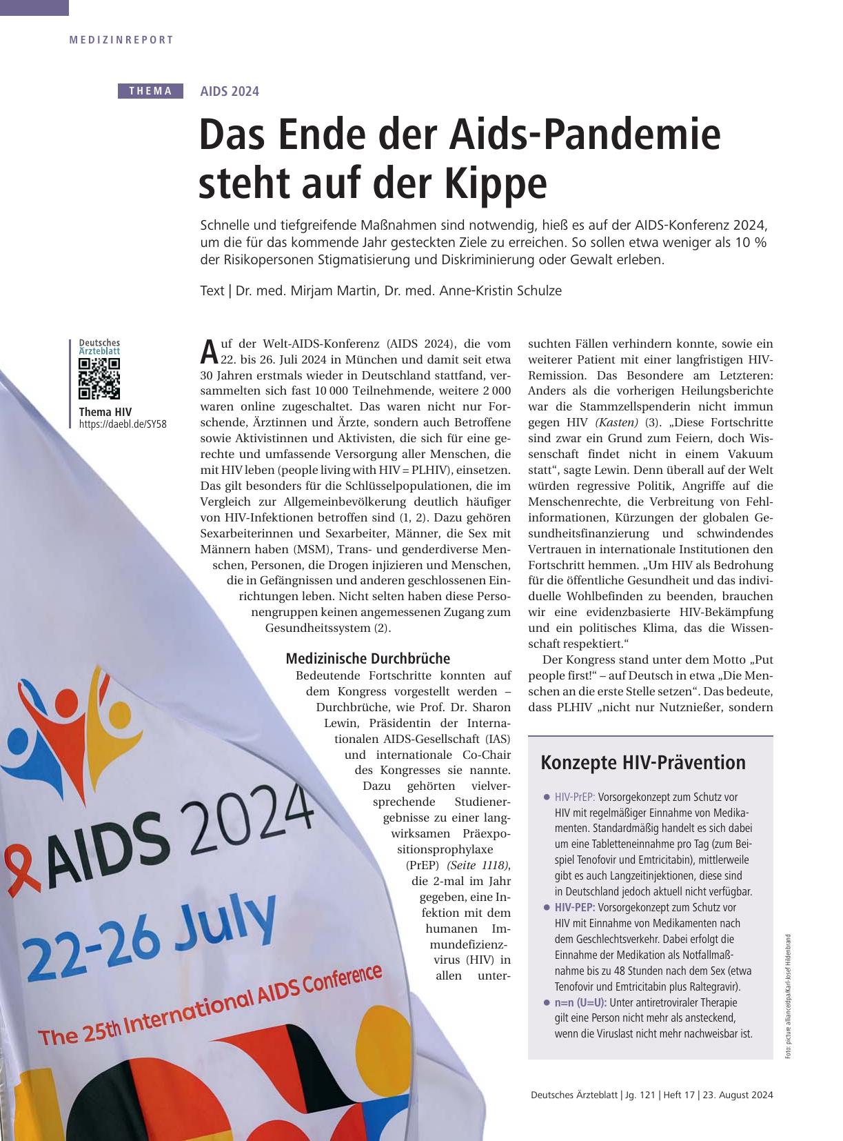 Vorschauseite 1: AIDS 2024: Das Ende der Aids-Pandemie steht auf der Kippe