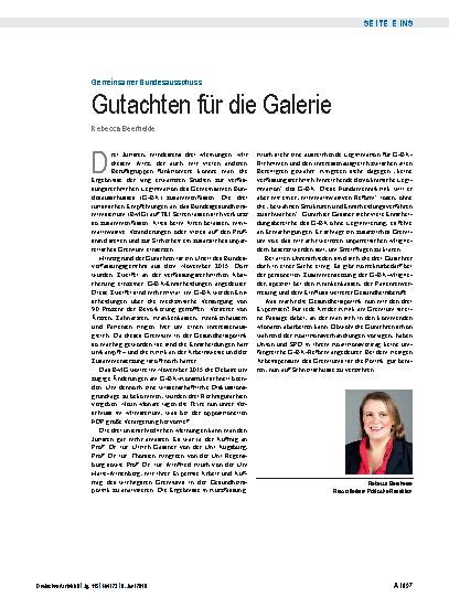 Vorschauseite 1: Gemeinsamer Bundesausschuss: Gutachten für die Galerie