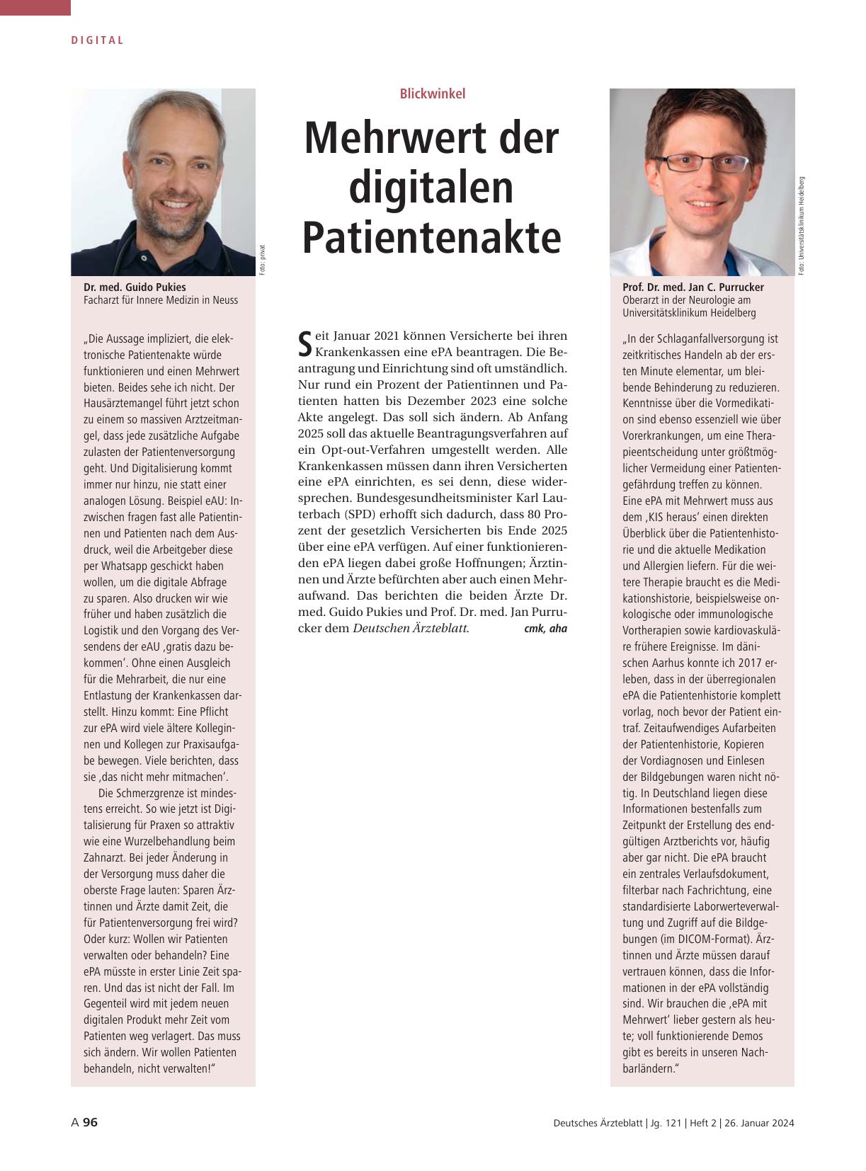 Vorschauseite 1: Blickwinkel: Mehrwert der digitalen Patientenakte