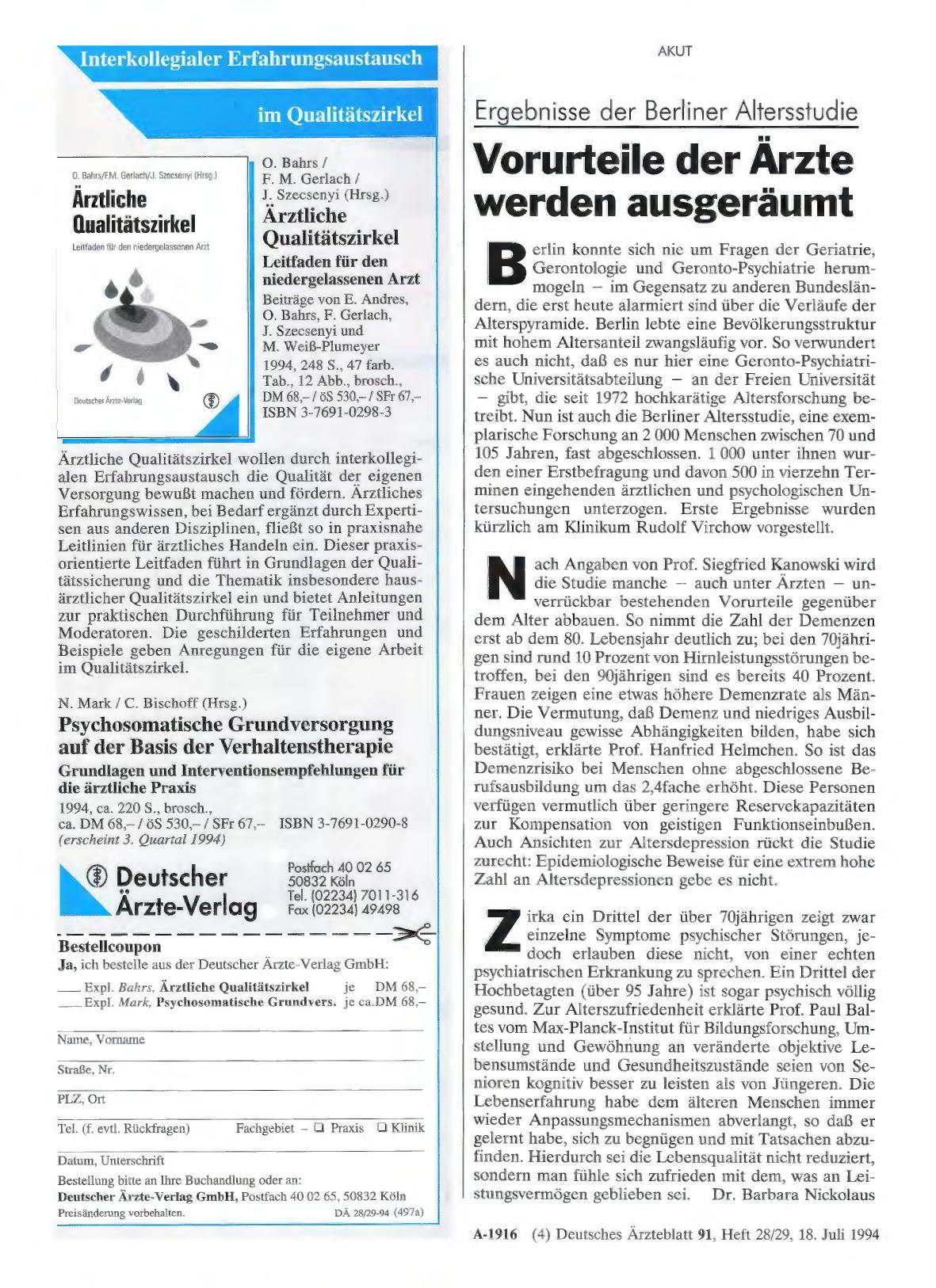 Vorschauseite 1: Ergebnisse der Berliner Altersstudie: Vorurteile der Ärzte werden ausgeräumt