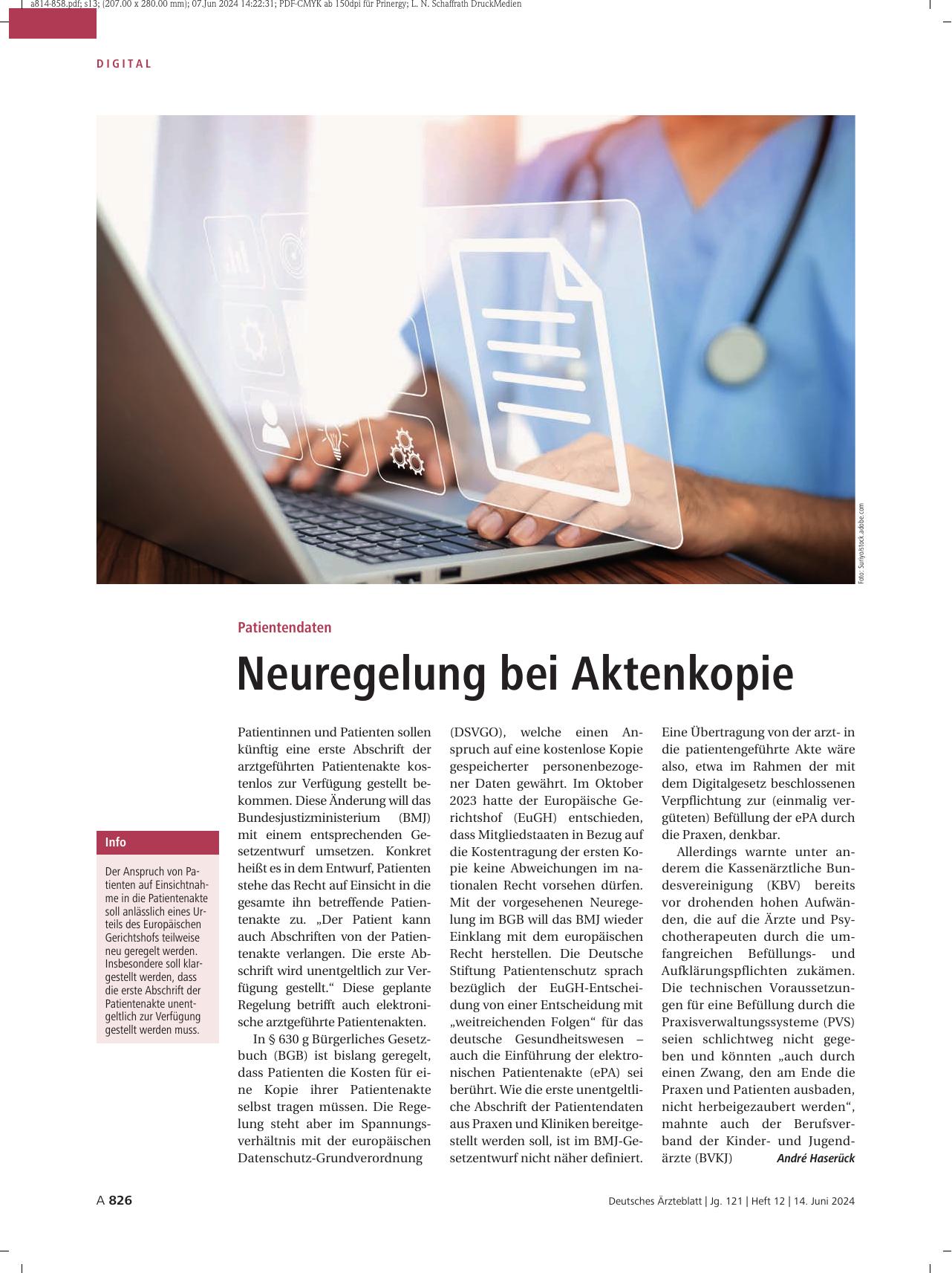 Vorschauseite 1: Patientendaten: Neuregelung bei Aktenkopie