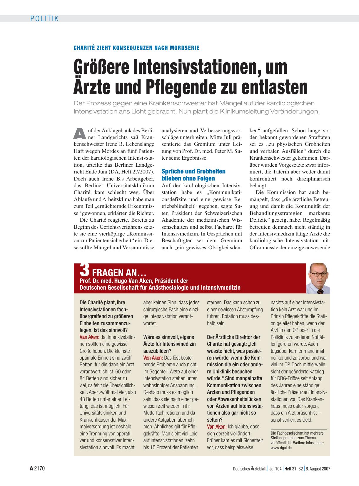Vorschauseite 1: Charité zieht Konsequenzen nach Mordserie: Größere Intensivstationen, um Ärzte und Pflegende zu entlasten