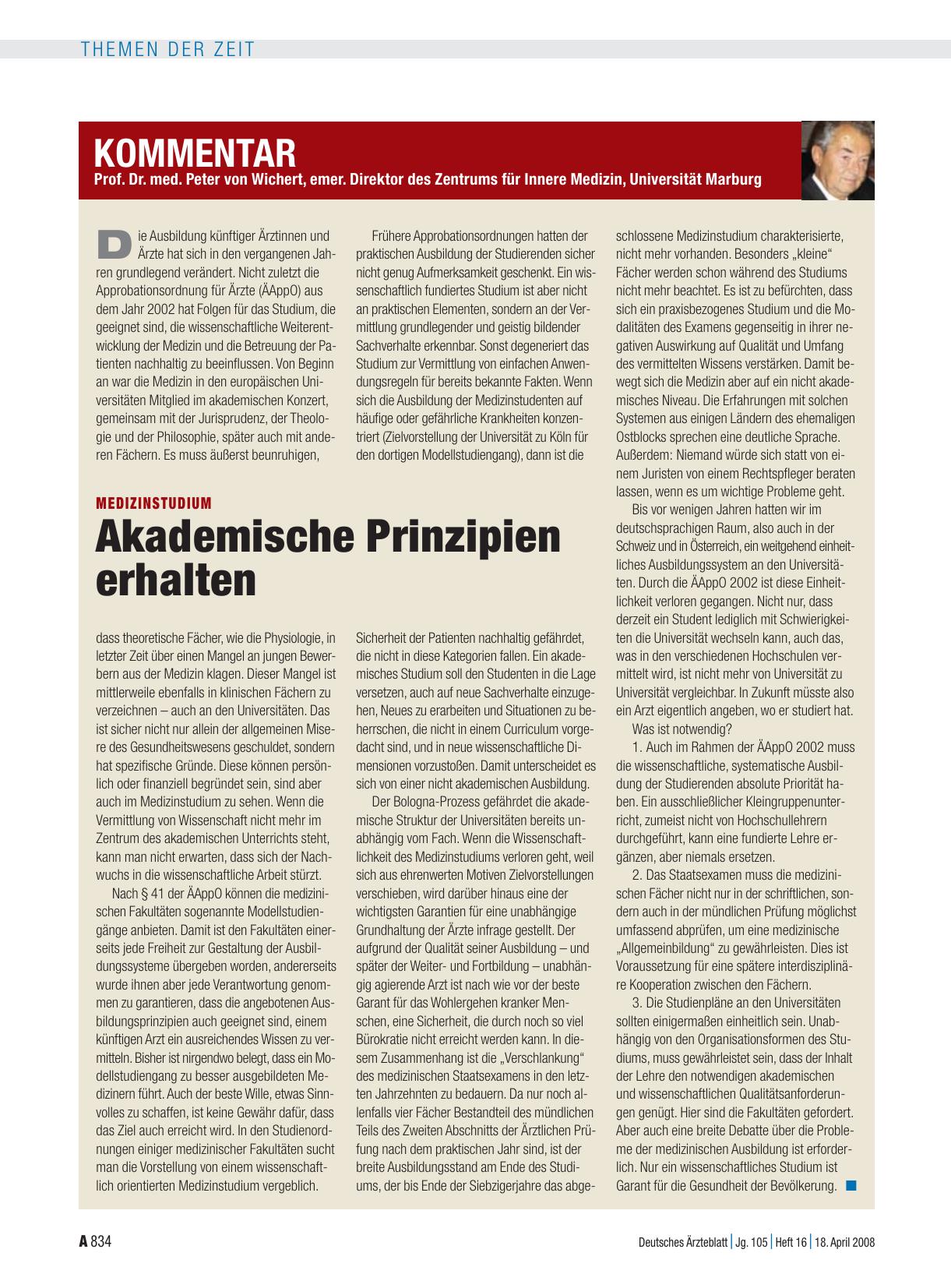 Vorschauseite 1: Medizinstudium: Akademische Prinzipien erhalten