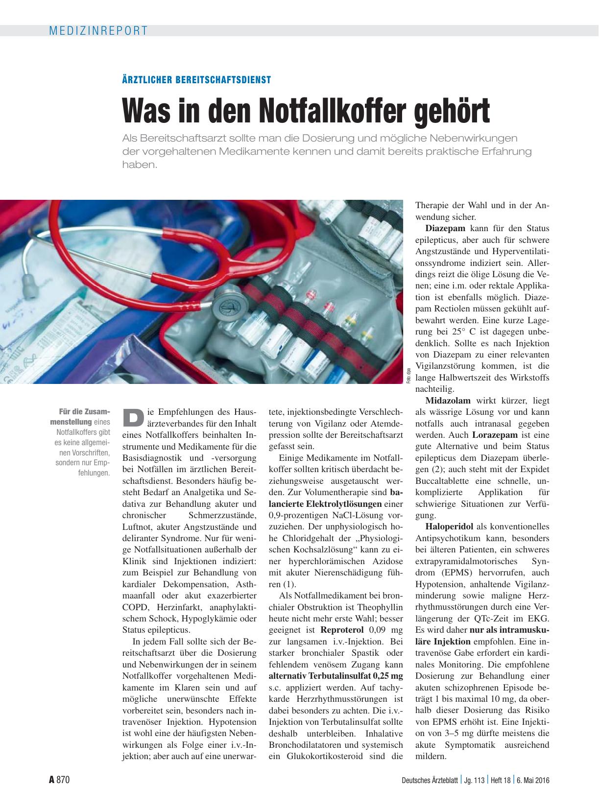 Vorschauseite 1: Ärztlicher Bereitschaftsdienst: Was in den Notfallkoffer gehört