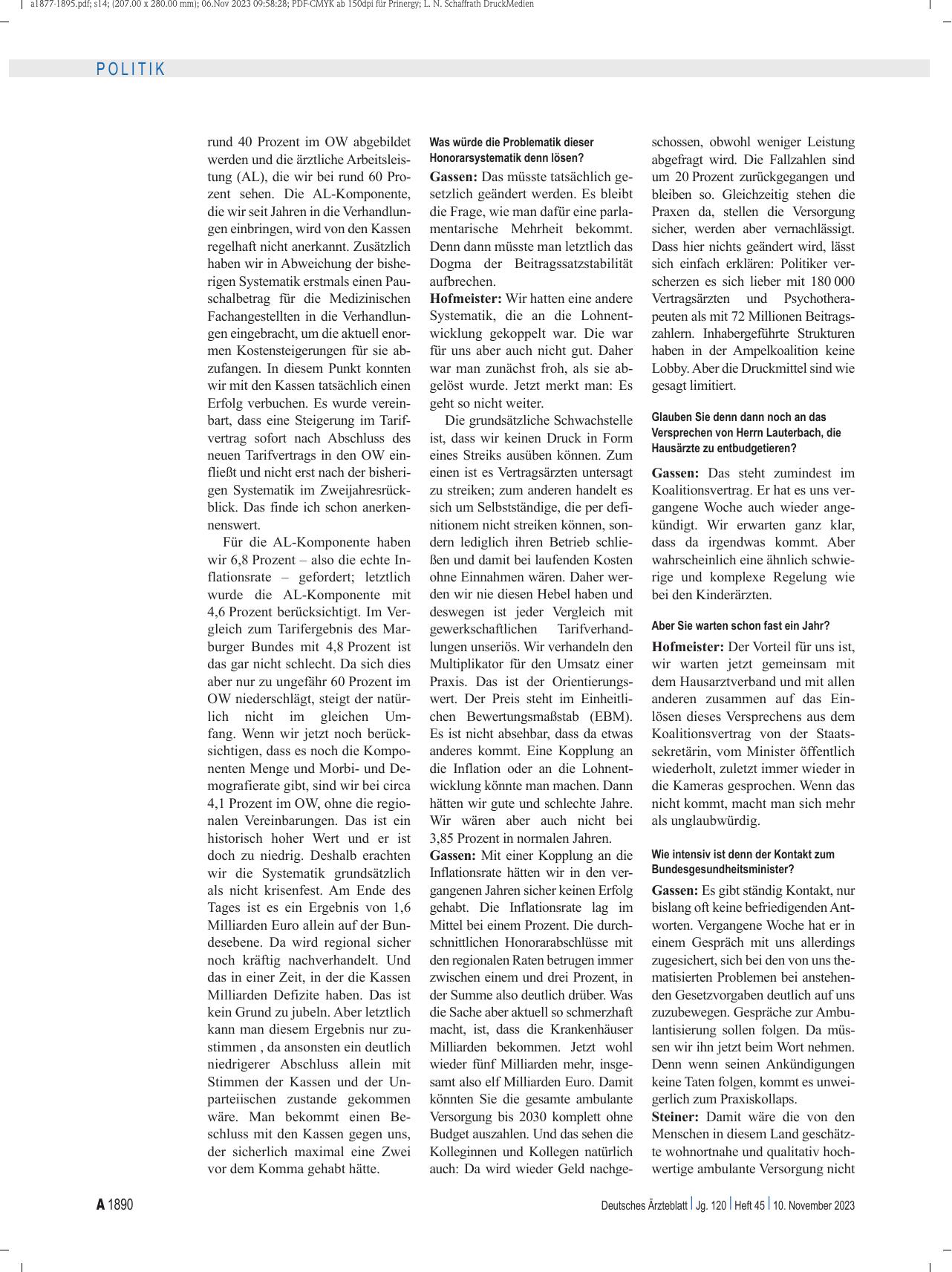 Vorschauseite 2: Interview mit Dr. med. Sibylle Steiner, Dr. med. Stephan Hofmeister und Dr. med. Andreas Gassen: „Wenn jetzt keine Taten folgen, kommt es zum Praxiskollaps“
