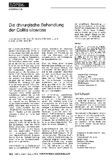 Vorschauseite 1: Die chirurgische Behandlung der Colitis ulcerosa: Der vorerwähnte Artikel zur chirurgischen Behandlung der Colitis ulcerosa