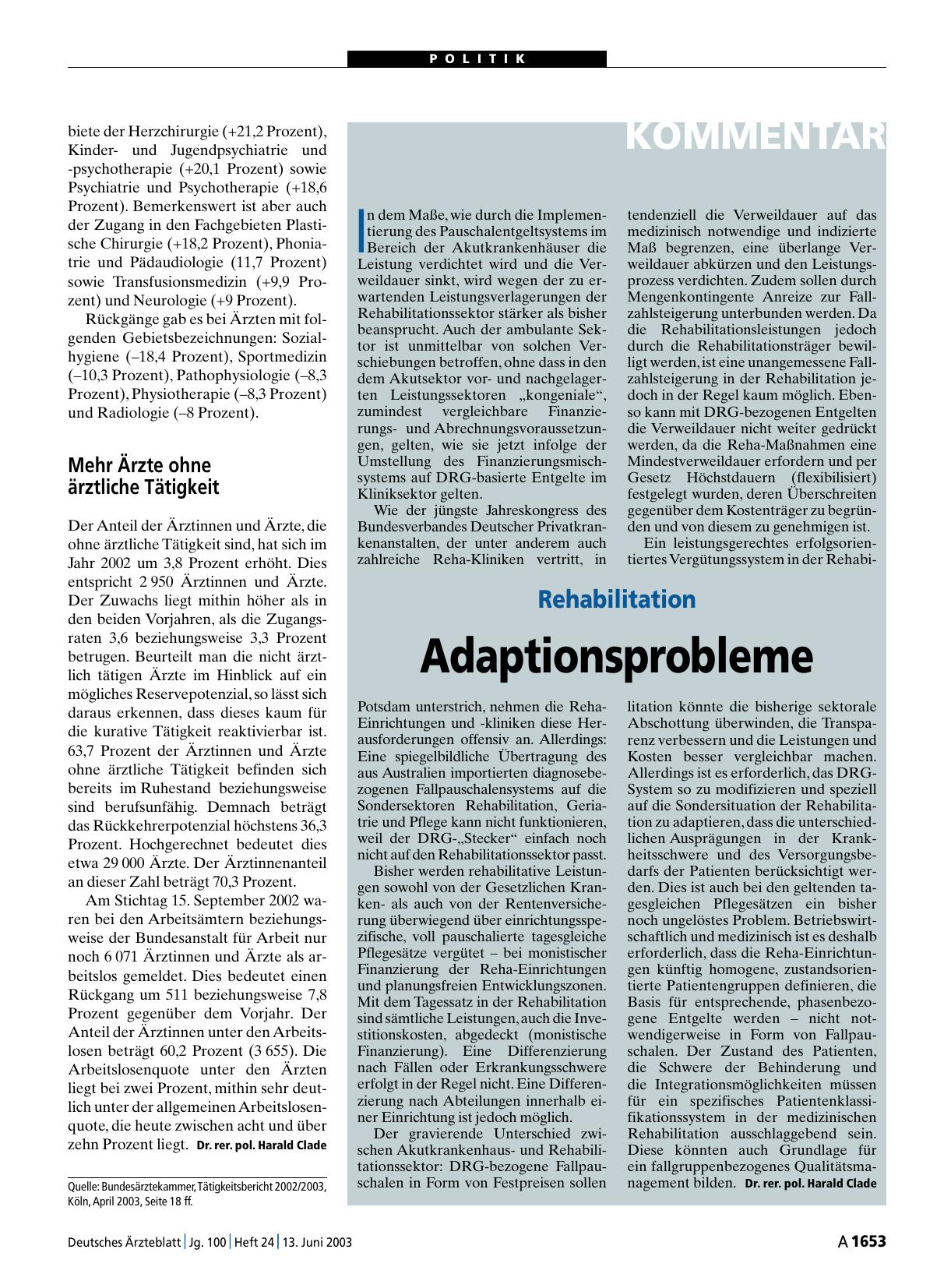 Vorschauseite 1: Rehabilitation: Adaptionsprobleme