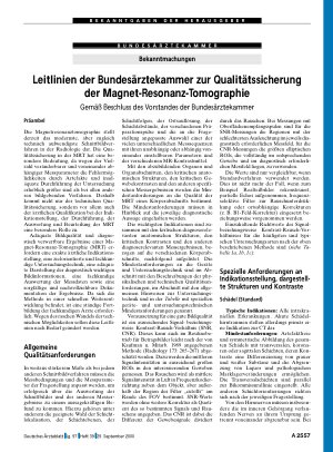Vorschauseite 1: Bekanntmachungen: Leitlinien der Bundesärztekammer zur Qualitätssicherung der Magnet-Resonanz-Tomographie