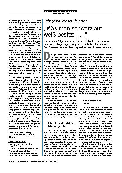 Vorschauseite 1: Umfrage zur Patienteninformation: „Was man schwarz auf weiß besitzt. .. “