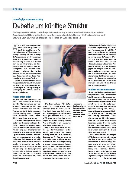 Vorschauseite 1: Unabhängige Patientenberatung: Debatte um künftige Struktur