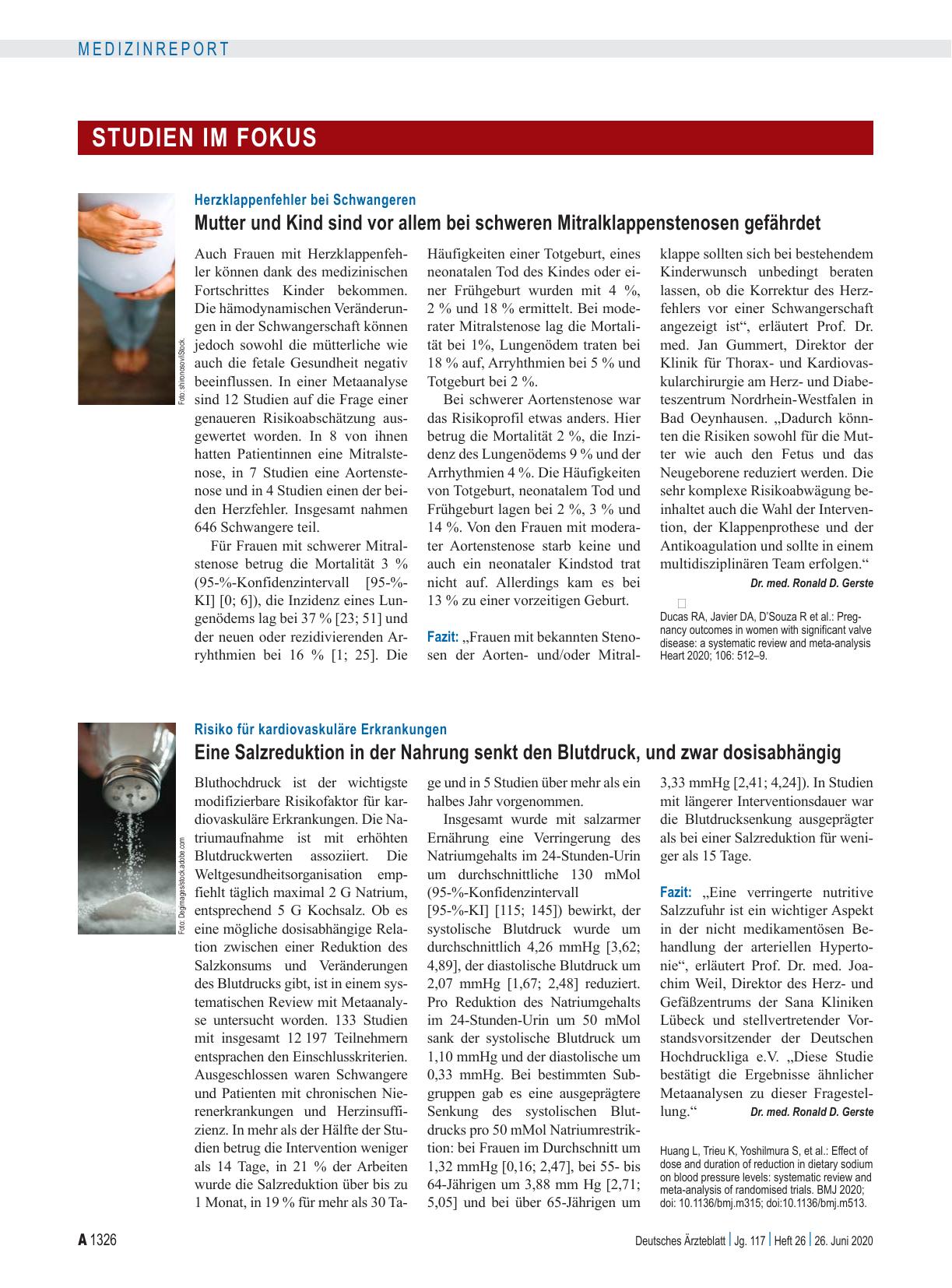 Vorschauseite 1: Risiko für kardiovaskuläre Erkrankungen: Eine Salzreduktion in der Nahrung senkt den Blutdruck, und zwar dosisabhängig