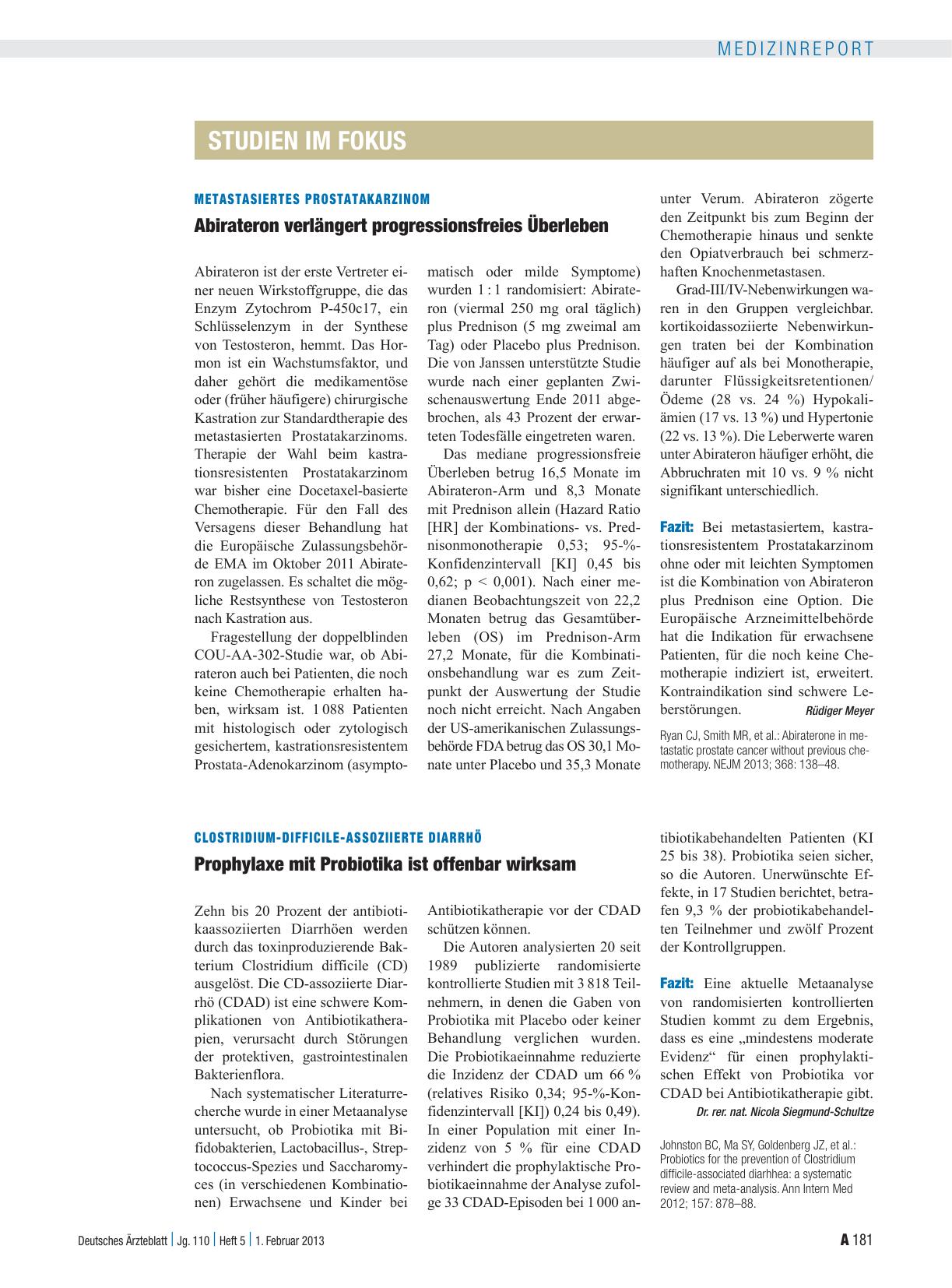 Vorschauseite 1: Clostridium-difficile-assoziierte Diarrhö: Prophylaxe mit Probiotika ist offenbar wirksam