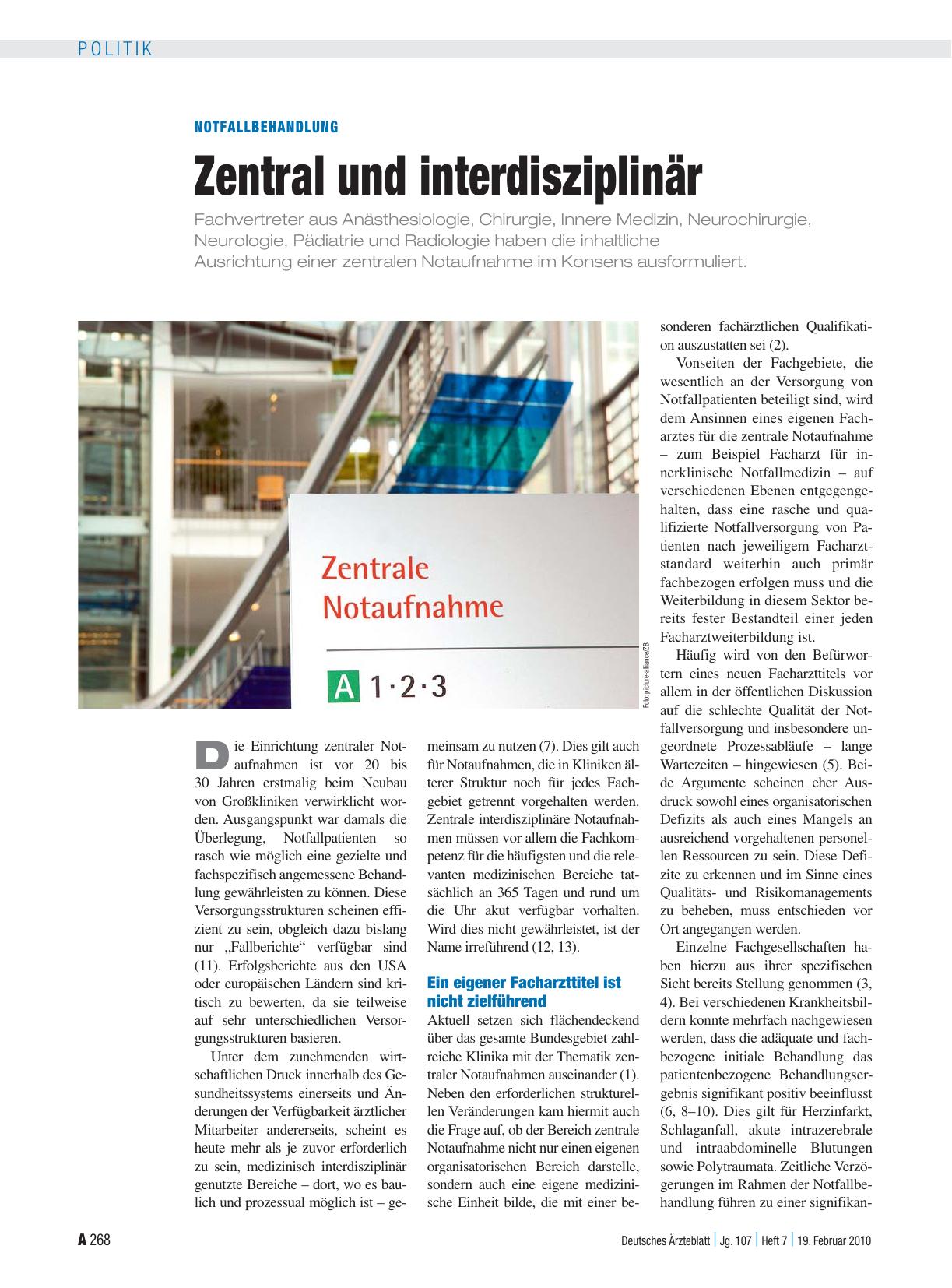Vorschauseite 1: Notfallbehandlung: Zentral und interdisziplinär