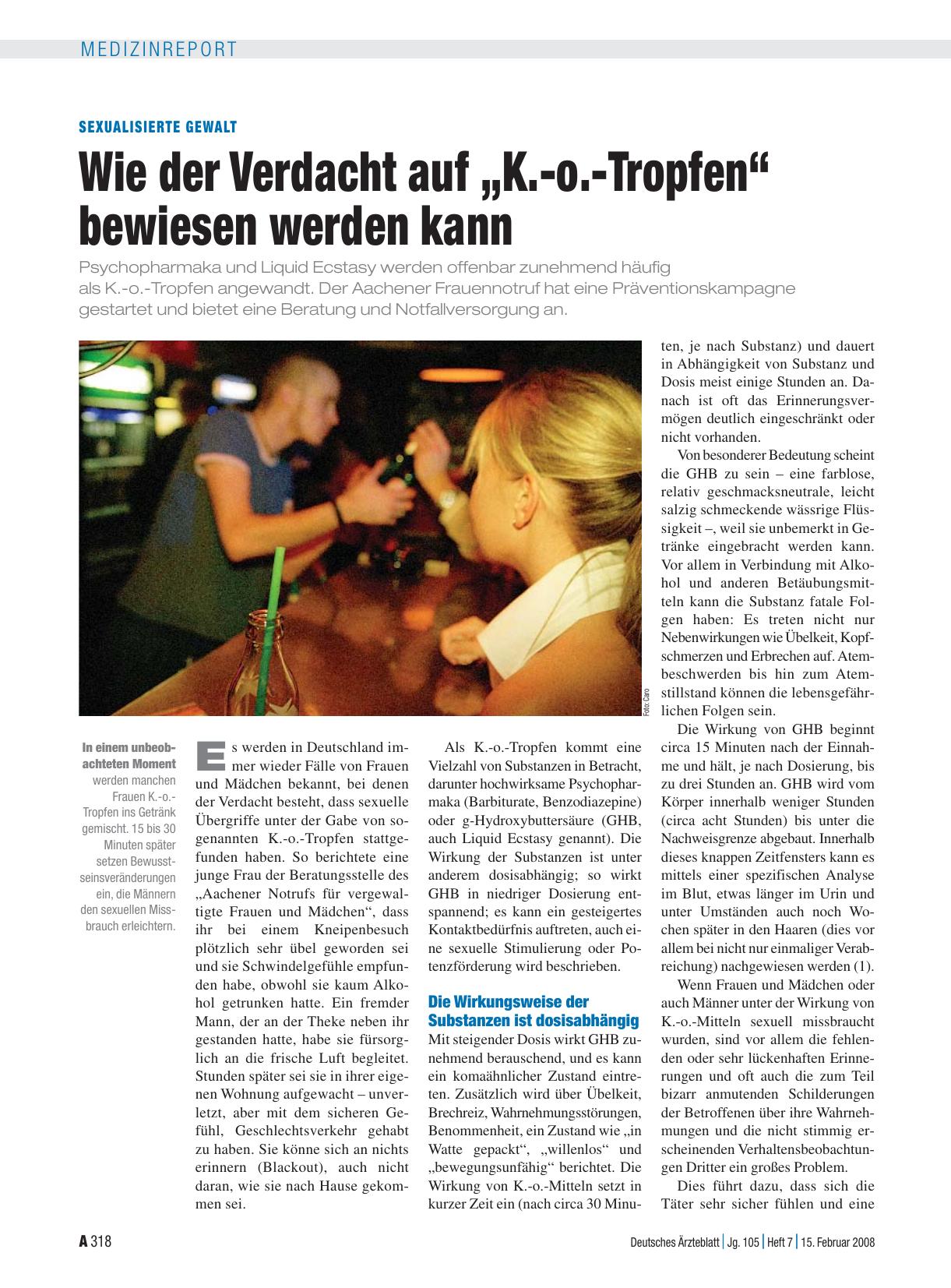 Vorschauseite 1: Sexualisierte Gewalt: Wie der Verdacht auf „K. -o. -Tropfen“ bewiesen werden kann