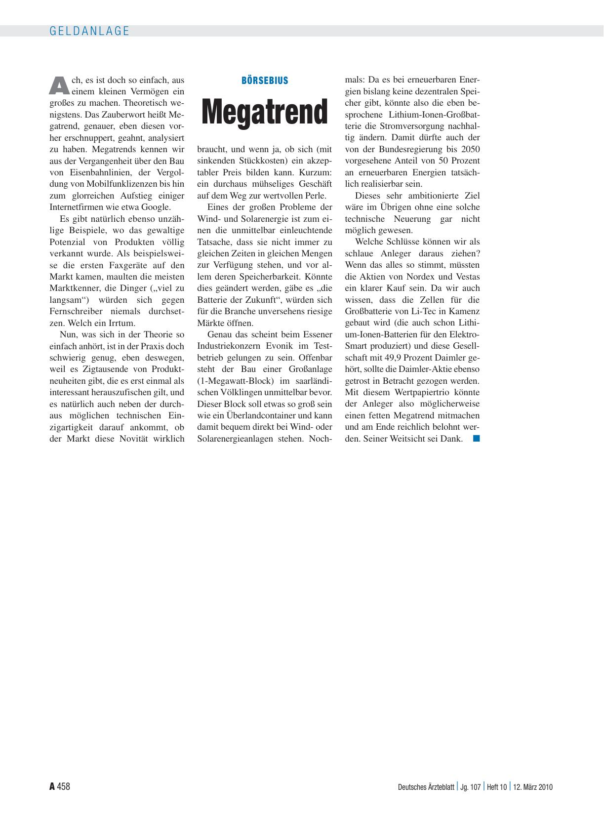 Vorschauseite 1: Börsebius: Megatrend