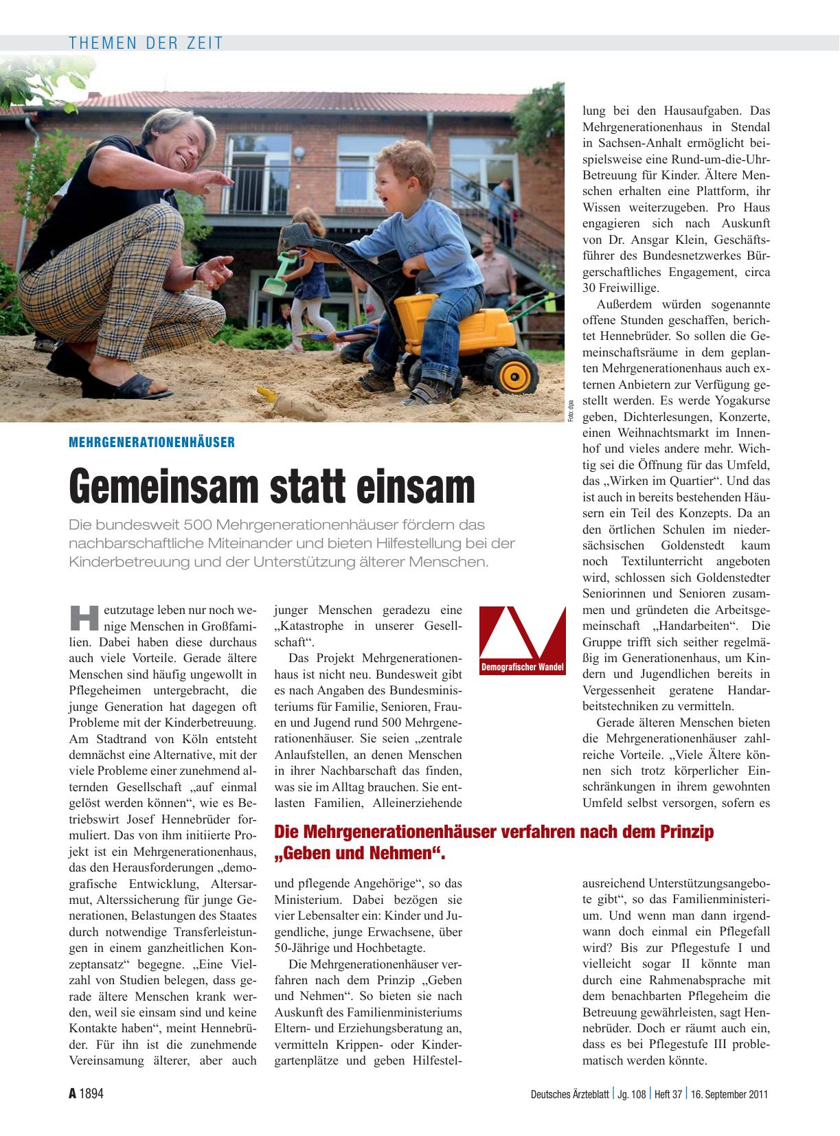 Vorschauseite 1: Mehrgenerationenhäuser: Gemeinsam statt einsam