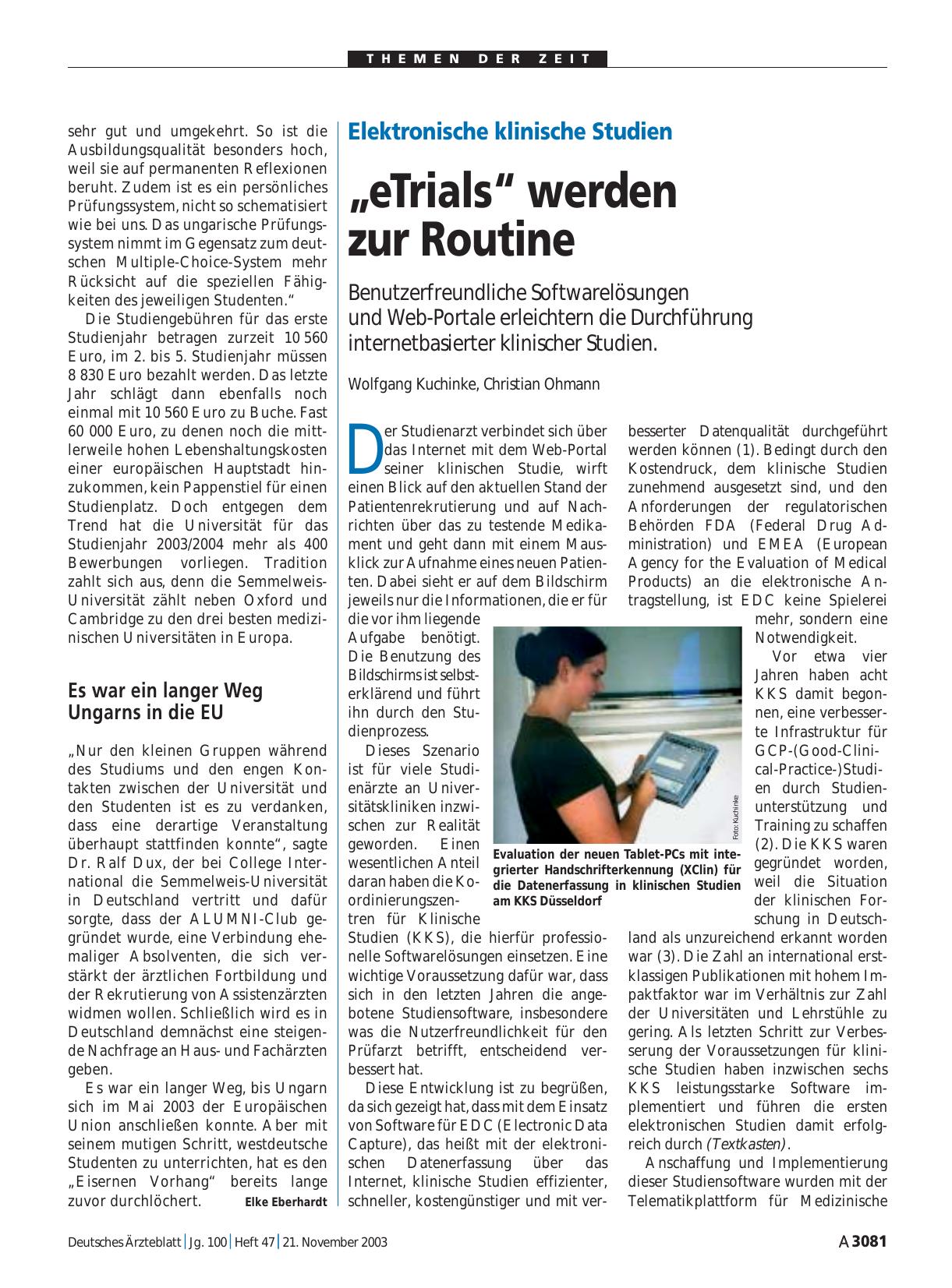 Vorschauseite 1: Elektronische klinische Studien: „eTrials“ werden zur Routine