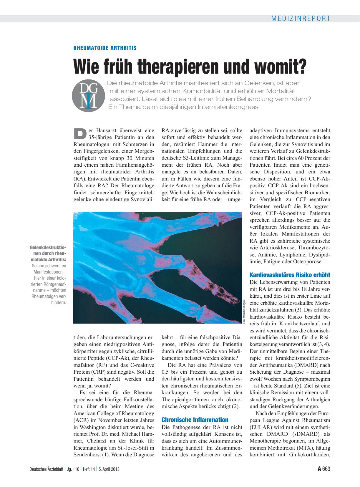Vorschauseite 1: Rheumatoide Arthritis: Wie früh therapieren und womit?