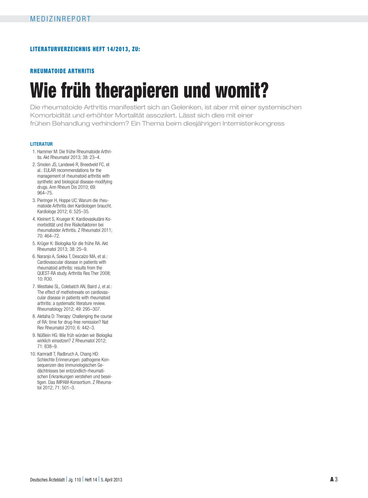 Vorschauseite 3: Rheumatoide Arthritis: Wie früh therapieren und womit?