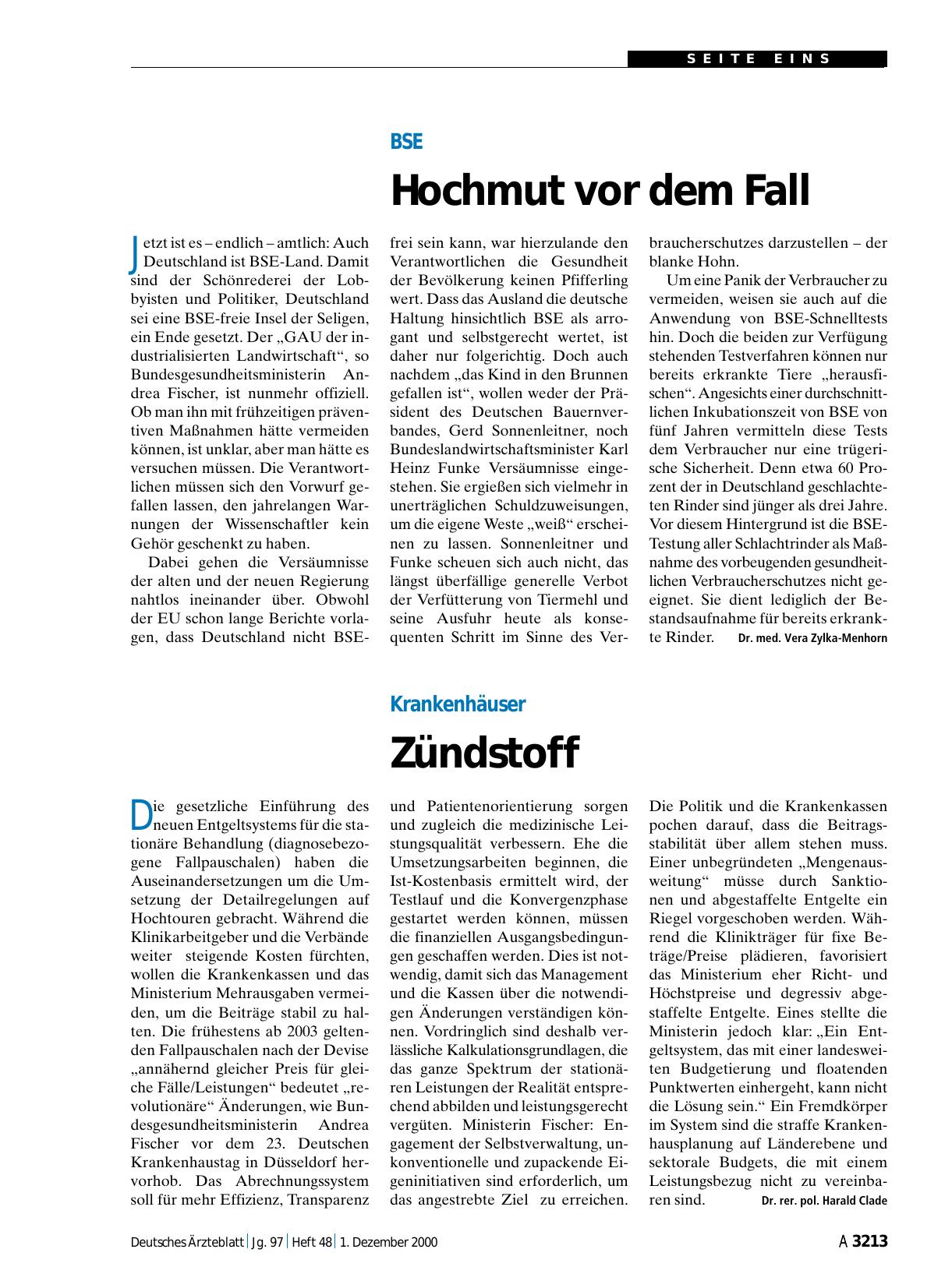 Vorschauseite 1: Krankenhäuser: Zündstoff