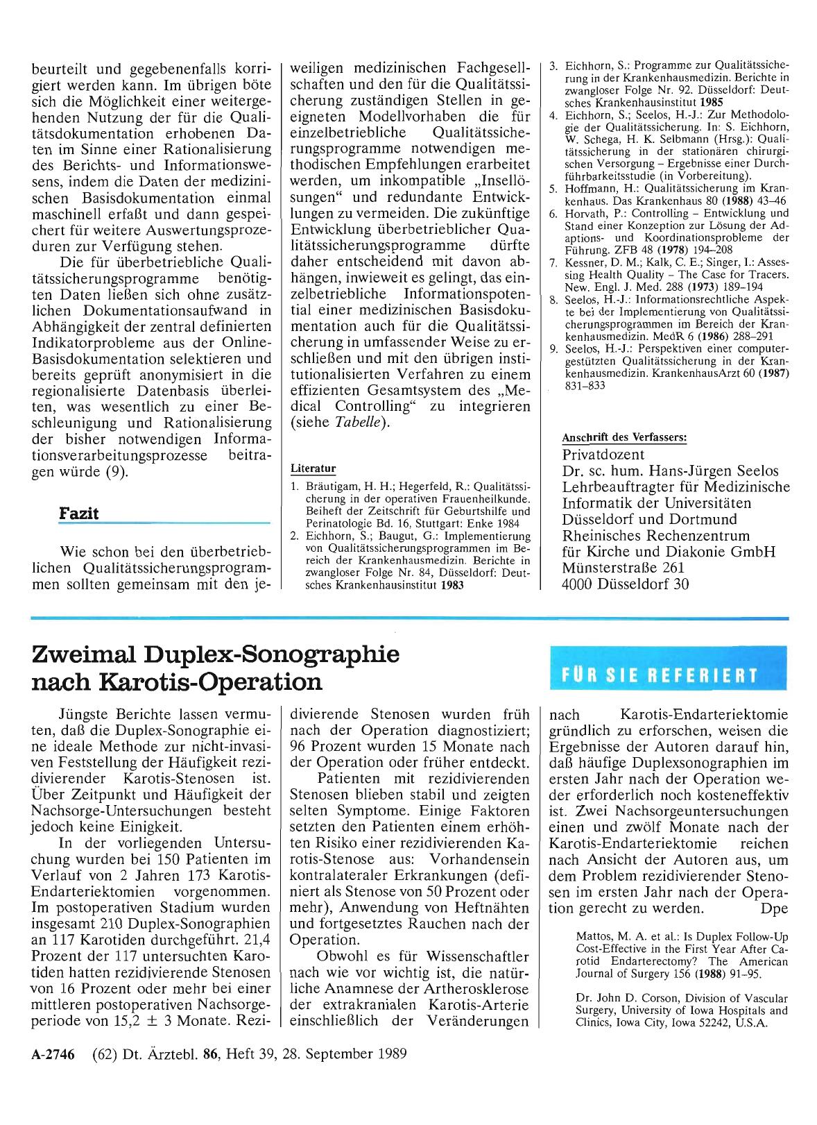 Vorschauseite 1: Zweimal Duplex-Sonographie nach Karotis-Operation