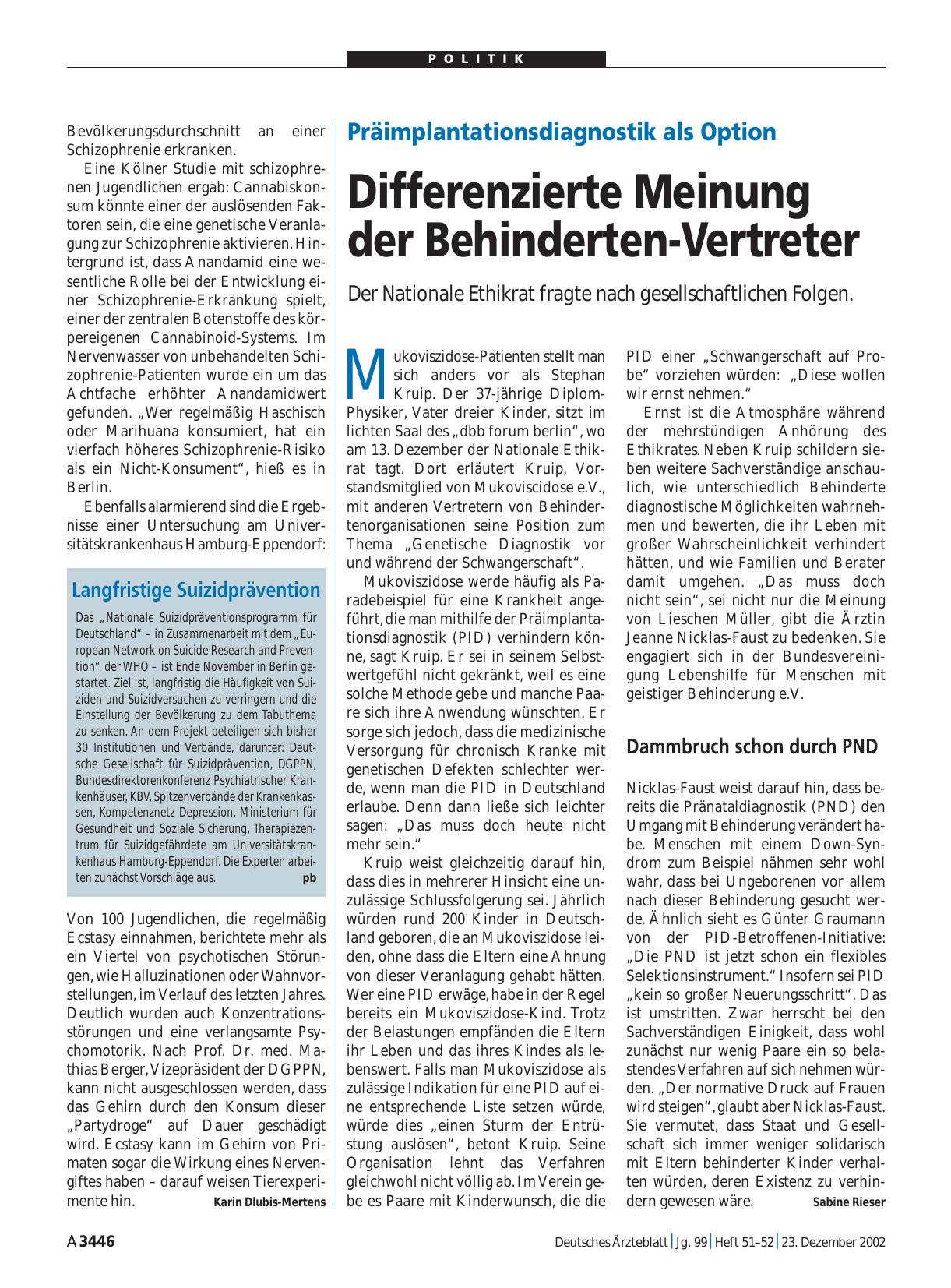 Vorschauseite 1: Langfristige Suizidprävention