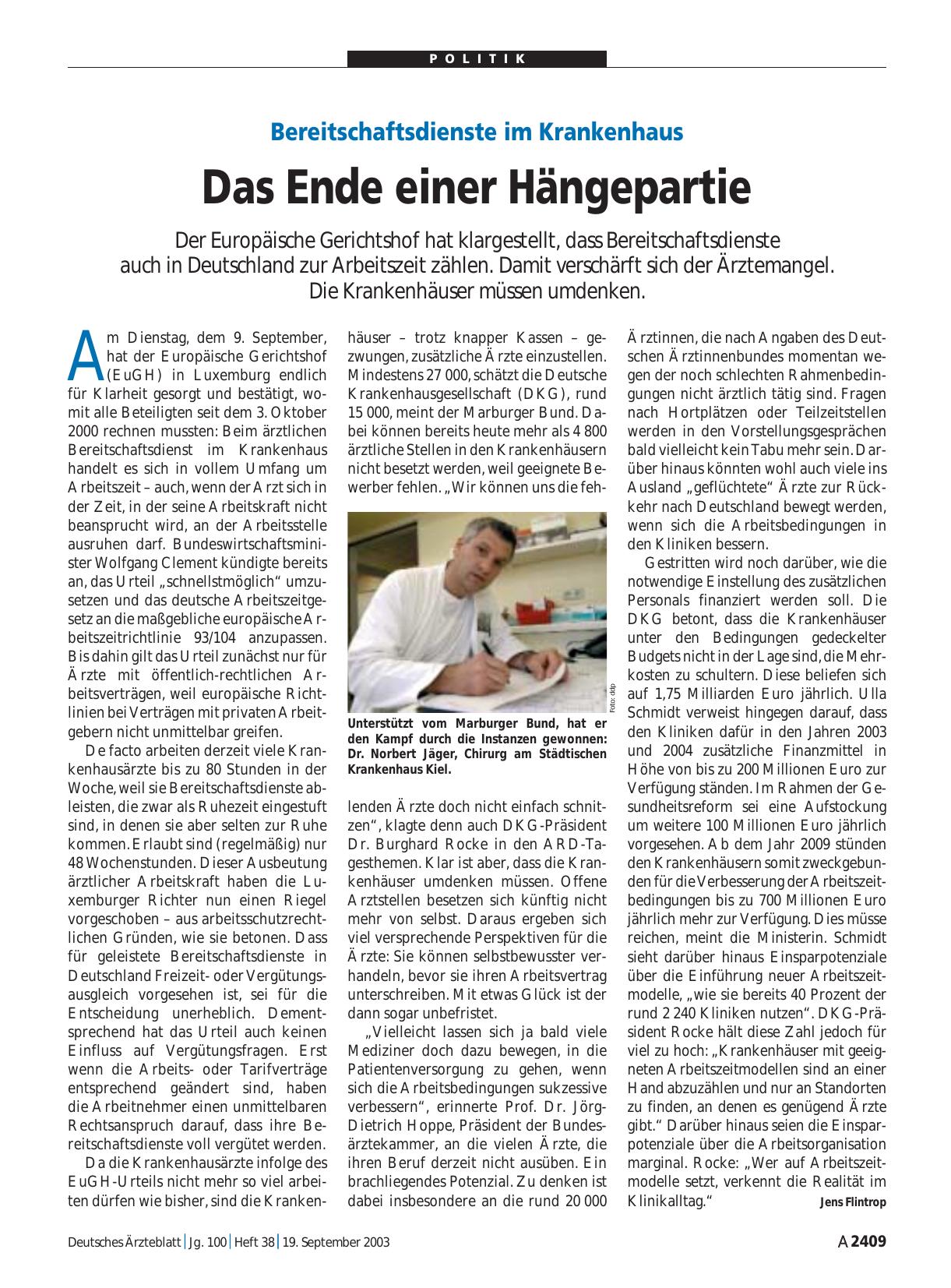 Vorschauseite 1: Bereitschaftsdienste im Krankenhaus: Das Ende einer Hängepartie