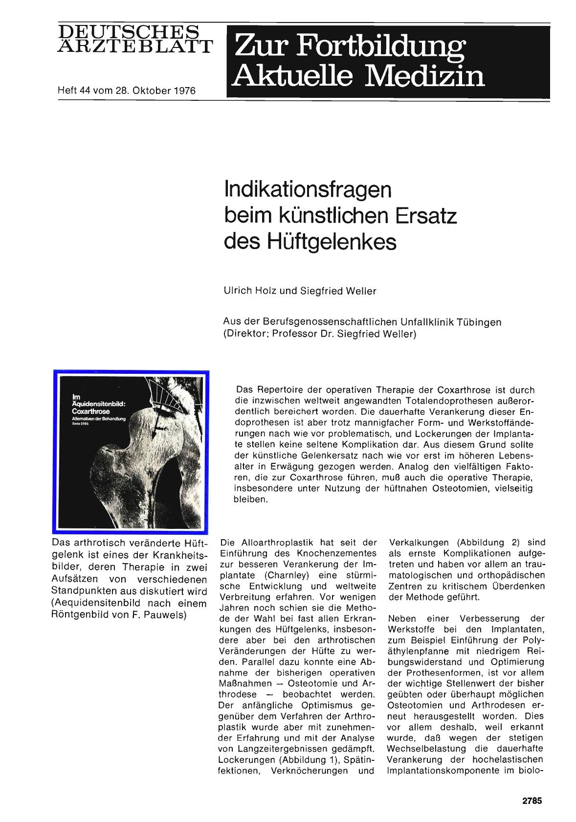 Vorschauseite 1: Indikationsfragen beim künstlichen Ersatz des Hüftgelenkes