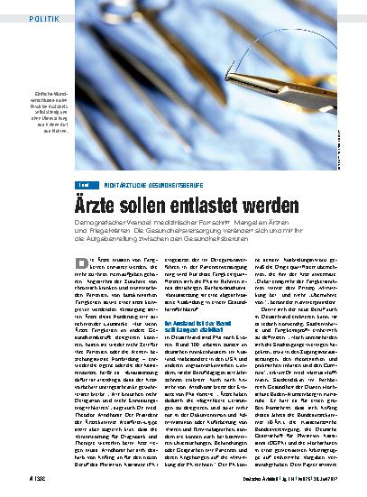Vorschauseite 1: Nichtärztliche Gesundheitsberufe: Ärzte sollen entlastet werden