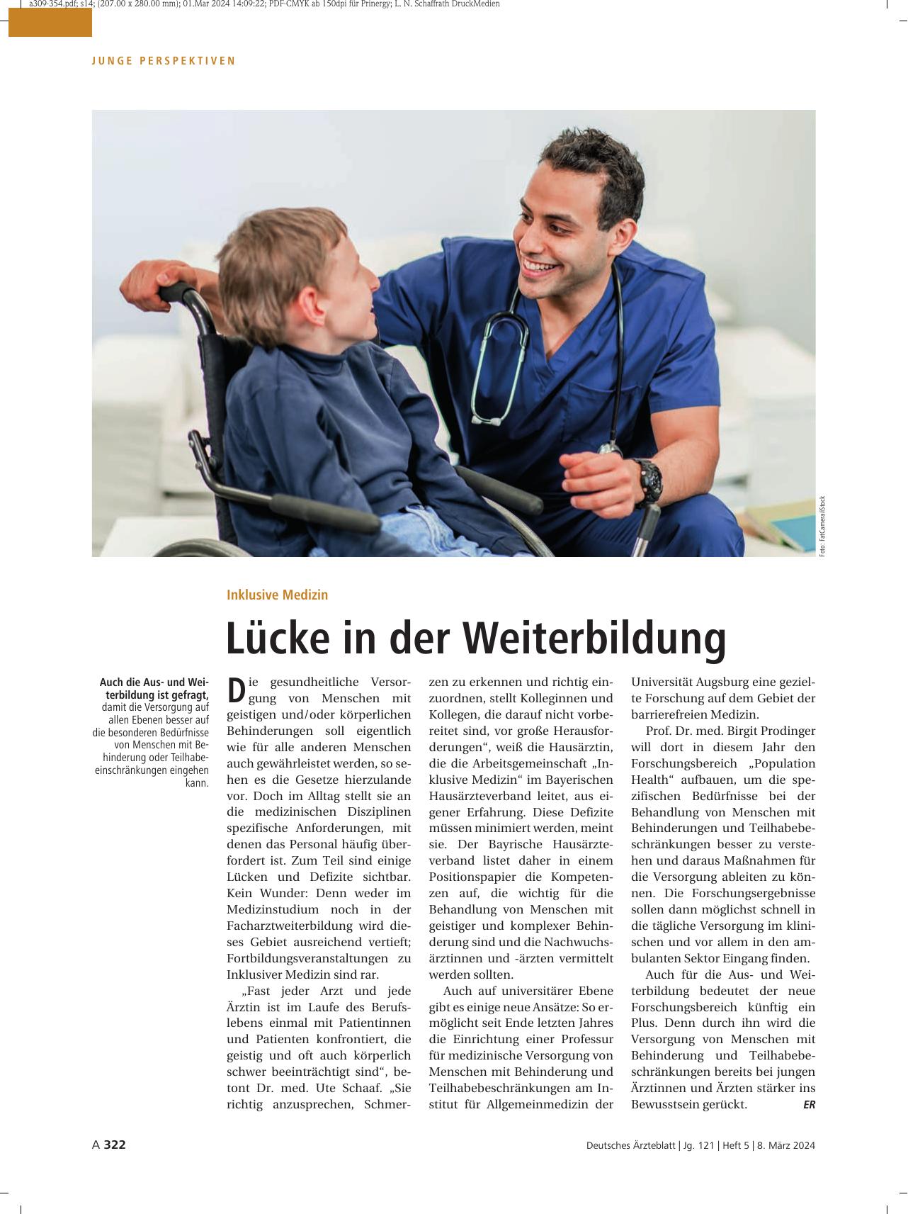 Vorschauseite 1: Inklusive Medizin: Lücke in der Weiterbildung