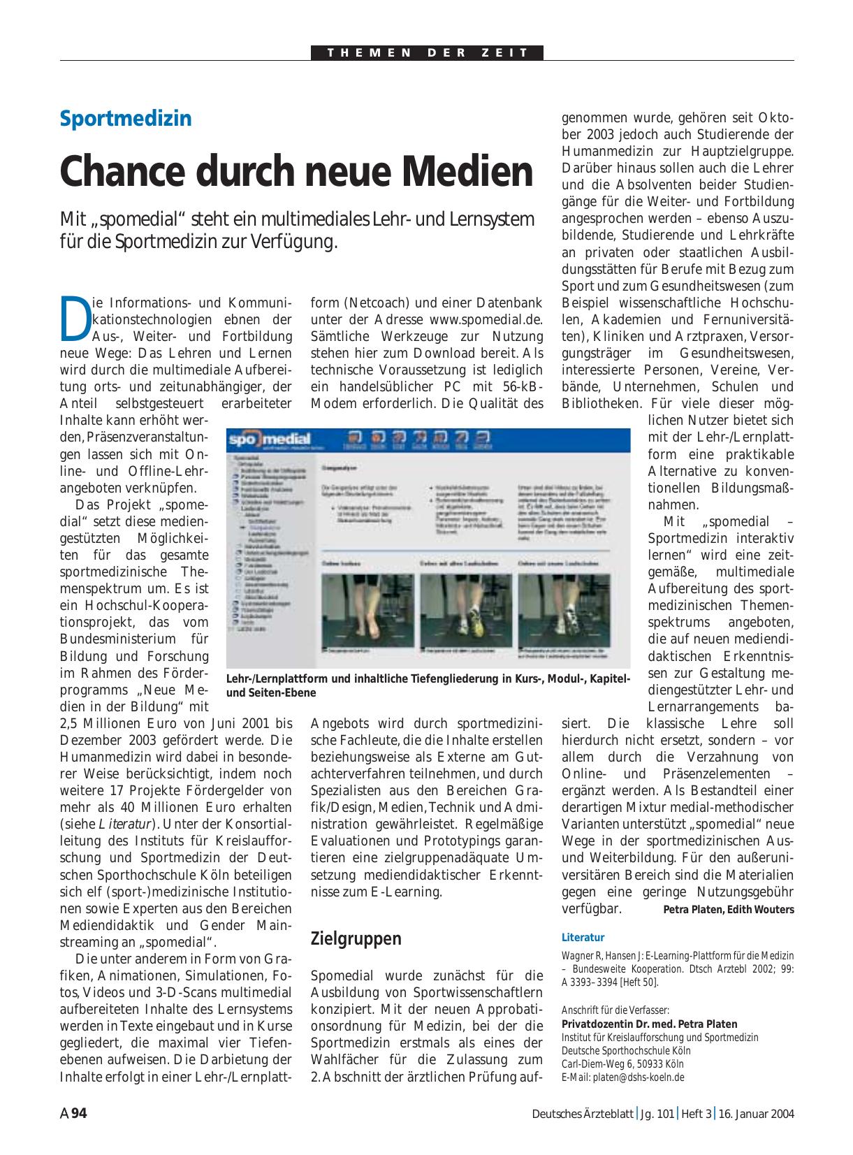 Vorschauseite 1: Sportmedizin: Chance durch neue Medien