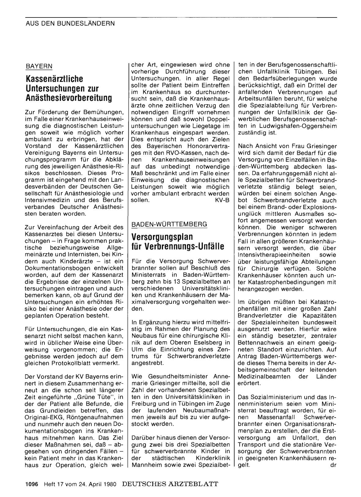 Vorschauseite 1: Baden-Württemberg: Versorgungsplan für Verbrennungs-Unfälle