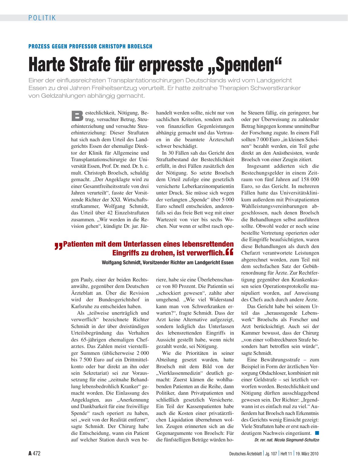Vorschauseite 1: Prozess gegen Professor Christoph Broelsch: Harte Strafe für erpresste „Spenden“