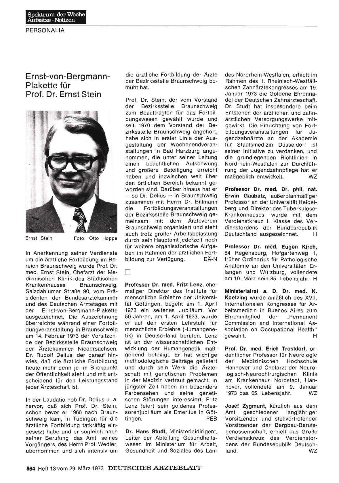 Vorschauseite 1: Ernst-von-Bergmann-Plakette für Prof. Dr. Ernst Stein