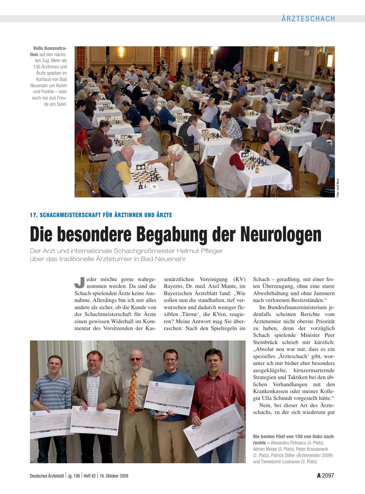 Vorschauseite 1: 17. Schachmeisterschaft für Ärztinnen und Ärzte: Die besondere Begabung der Neurologen