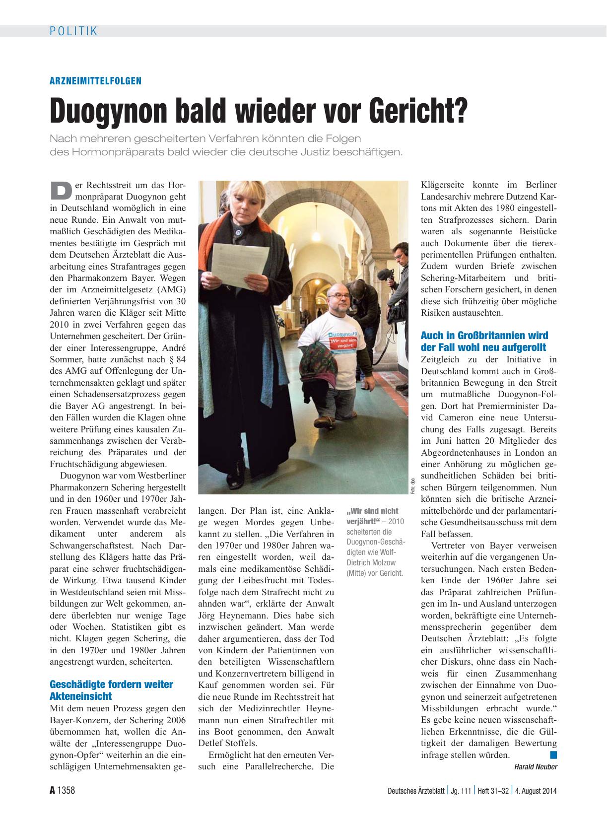 Vorschauseite 1: Arzneimittelfolgen: Duogynon bald wieder vor Gericht?