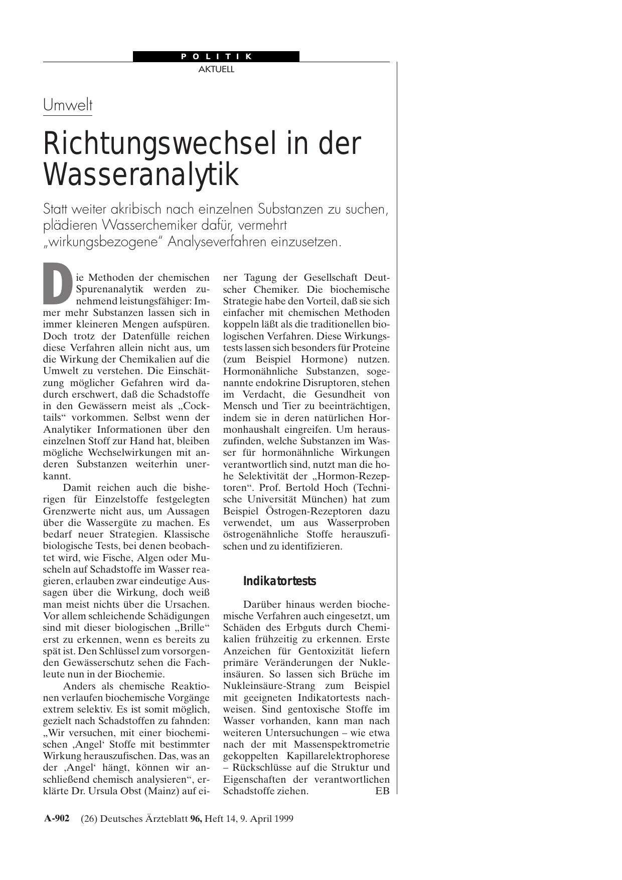 Vorschauseite 1: Umwelt: Richtungswechsel in der Wasseranalytik