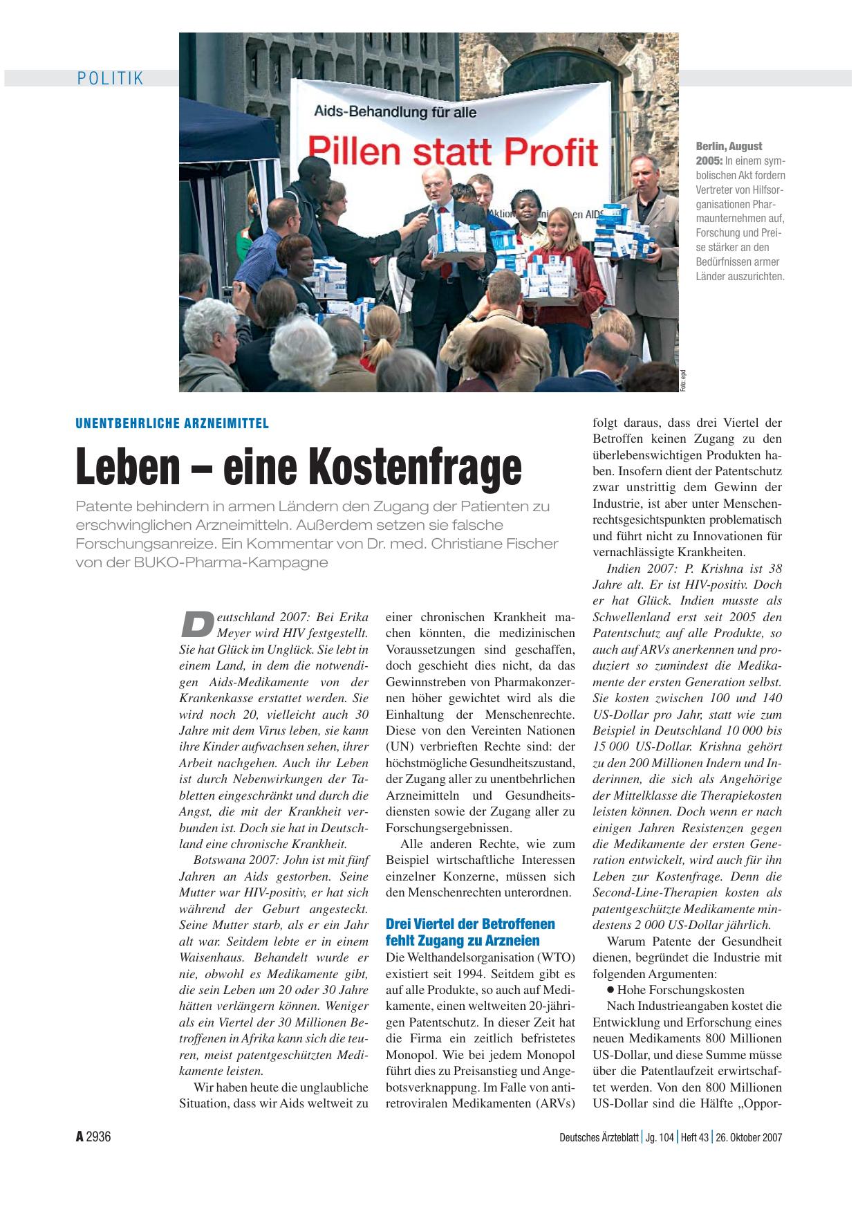 Vorschauseite 1: Unentbehrliche Arzneimittel: Leben – eine Kostenfrage