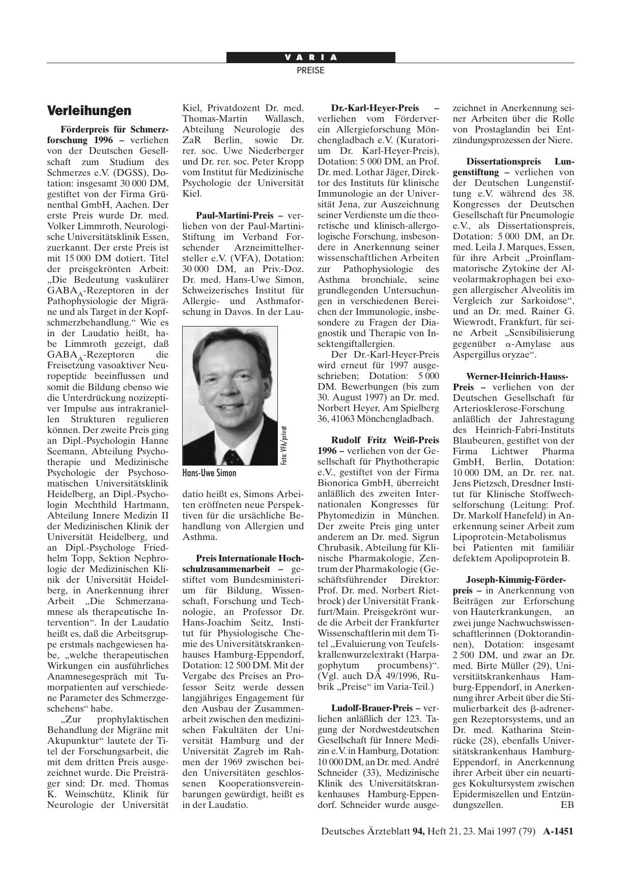 Vorschauseite 1: Verleihungen