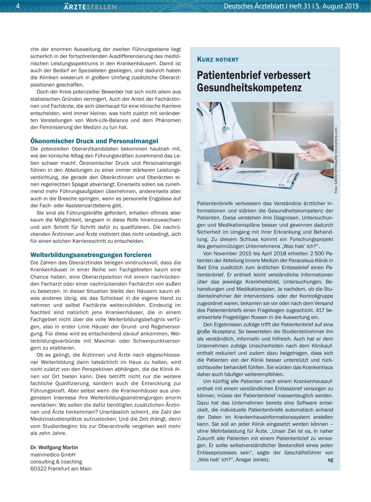 Vorschauseite 1: Patientenbrief verbessert Gesundheitskompetenz