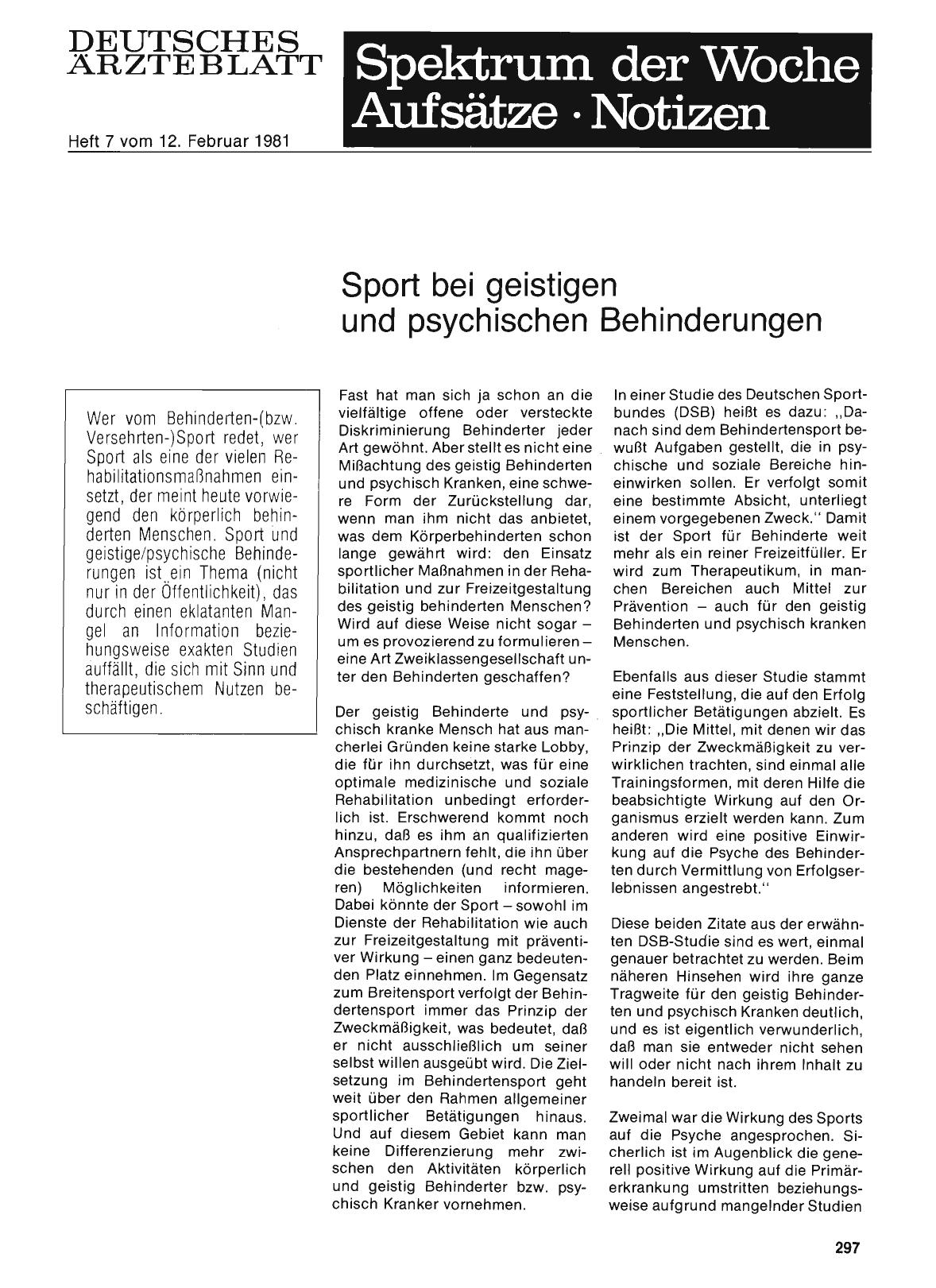 Vorschauseite 1: Sport bei geistigen und psychischen Behinderungen